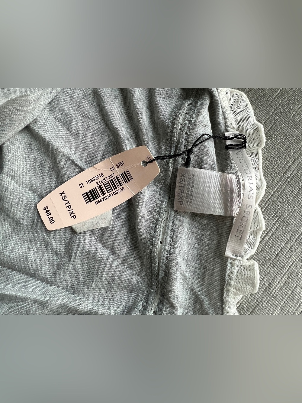 Victoria's Secret Light Gray Lace-Trim Nightgown with Pink Bow - Picture 4 of 5